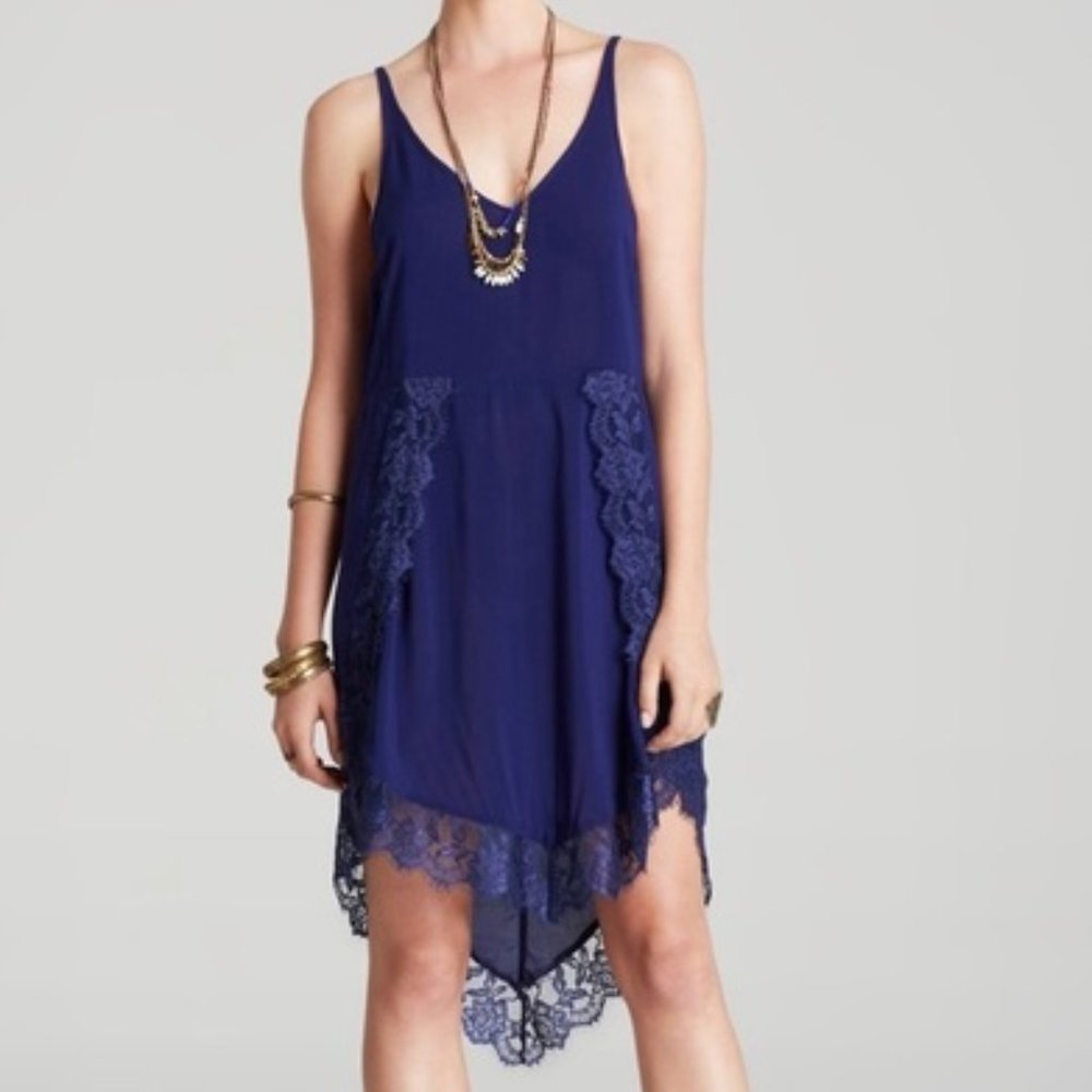 Intimately Free People Eyelash Sleeveless Floral Lace Boho Slip Dress Blue XS